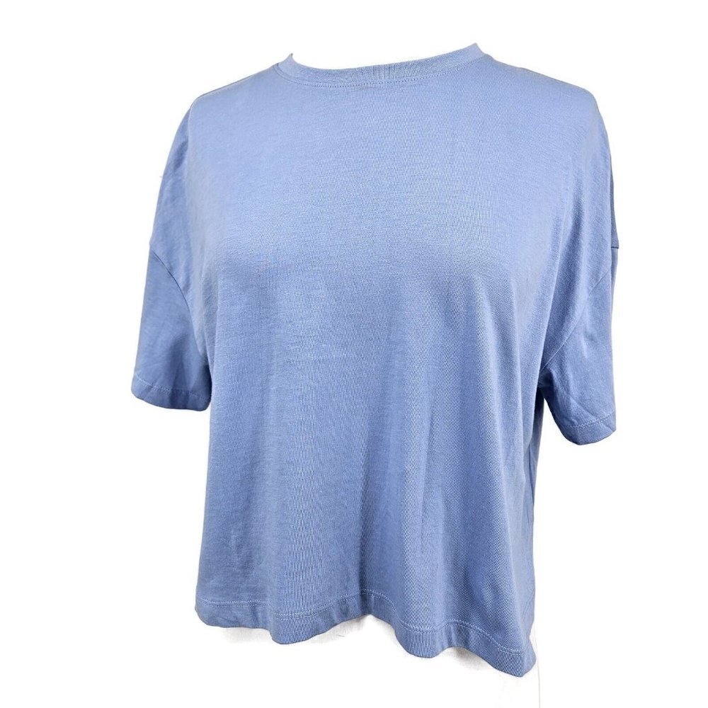 New Lamarque Cropped Tee T-Shirt Womens M Dixie Cerulean Pima Cotton Top